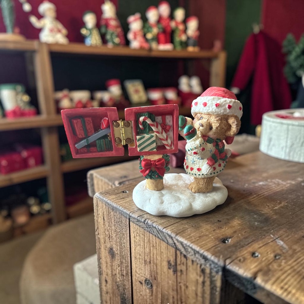 Carlton Cards Christmas Teddy Bear Figurine Hinged Mailbox Gifts Candy Cane